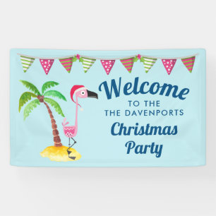 Whimsical Pink Flamingo Tropical Weihnachten Banner
