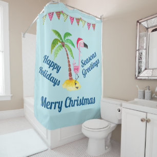Whimsical Pink Flamingo Tropical Weihnachten Duschvorhang