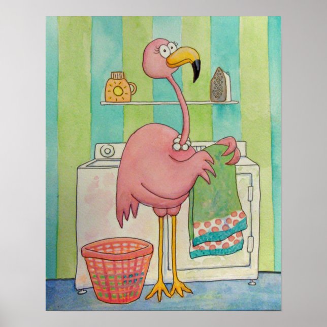 Whimsical Pink Flamingo tut Wäsche Niedlich Poster (Vorne)