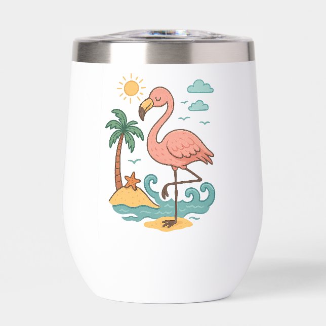 Whimsical Pink Flamingo Wine Tumbler (Vorderseite)