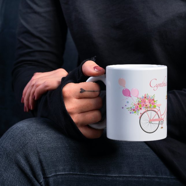 Whimsical Pink Floral Bike Personalisiert Kaffeetasse (Von Creator hochgeladen)