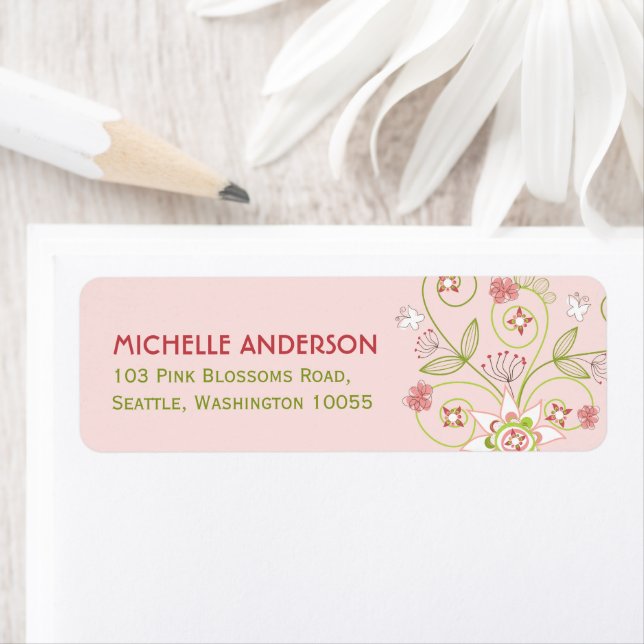 Whimsical Pink Floral Blooms Baby Dusche Adresse (Insitu)