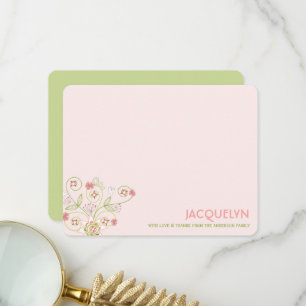 Whimsical Pink Floral Blooms Chic Girl Baby Dusche Dankeskarte
