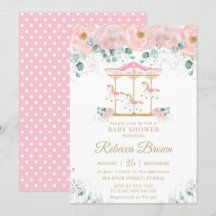 Whimsical Pink Floral Carousel Girl Babydusche