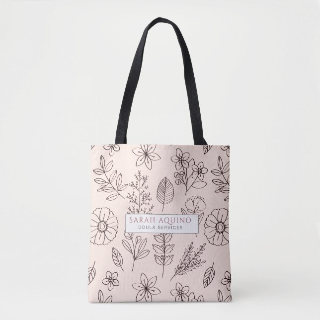 Whimsical Pink Floral Doula oder Hebamme Förderung Tasche (Vorderseite)