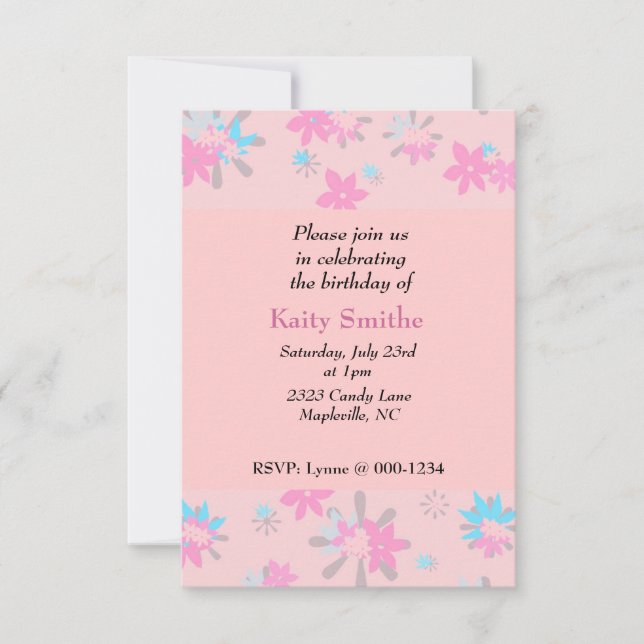 Whimsical Pink Floral Geburtstag Einladung (Vorderseite)