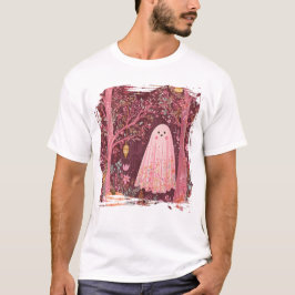 Whimsical Pink Ghost im verzauberten Blumenwald T-Shirt