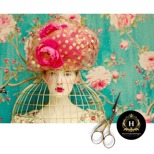 Whimsical Pink Gold Polka Dot Floral Birdcage Hut Seidenpapier (Von Creator hochgeladen)