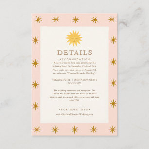 Whimsical Pink & Gold Sun Wedding Details Card Begleitkarte