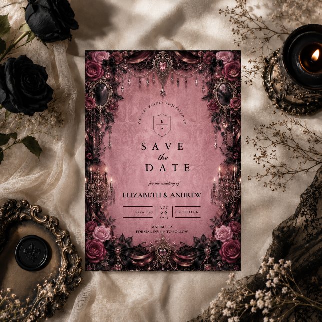 Whimsical Pink Goth-Hochzeit Save The Date (Von Creator hochgeladen)