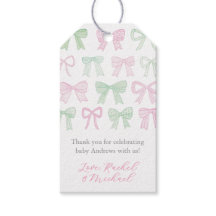Whimsical Pink & Green Bows Baby Shower Fevor Tags