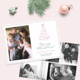 Whimsical Pink & Green Bows Frohe Weihnachts-Foto Feiertagskarte