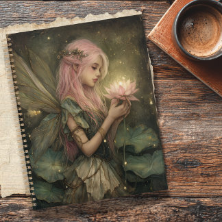 Whimsical Pink-Haired Fairy and Lotus Flower