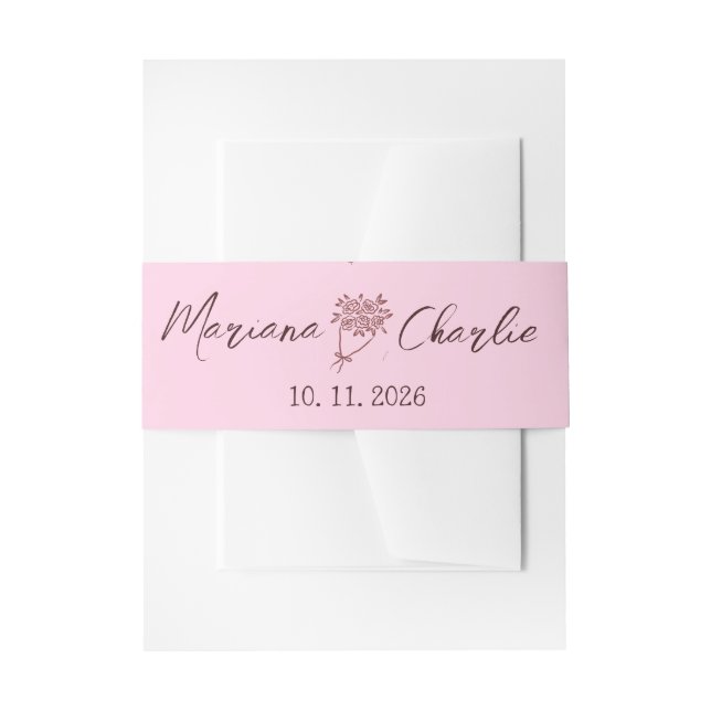 Whimsical Pink Hand Drawn Illustration Wedding  Einladungsbanderole (Vorderseite Beispiel)