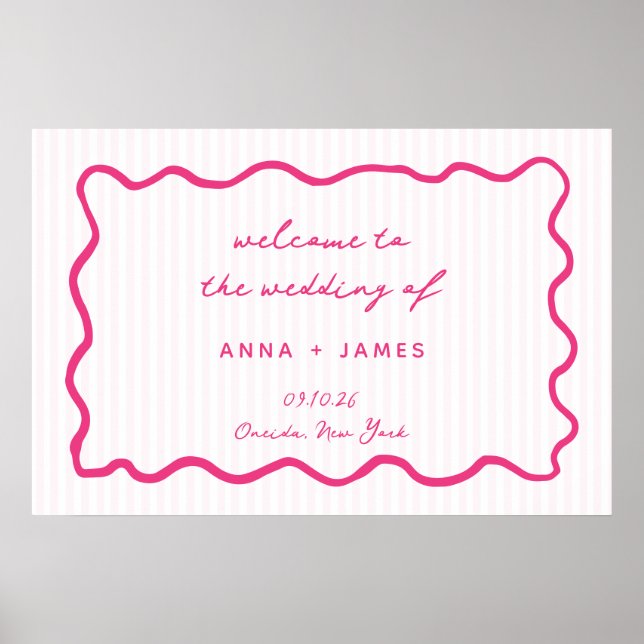 Whimsical Pink Hand Drawn Wedding Welcome Poster (Vorne)