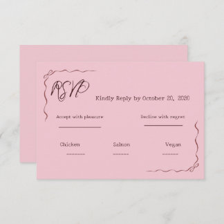 Whimsical Pink Hand Written Scribble Wedding RSVP 