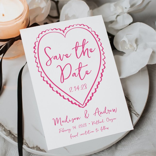 Whimsical Pink Heart Wedding Save The Date (Von Creator hochgeladen)