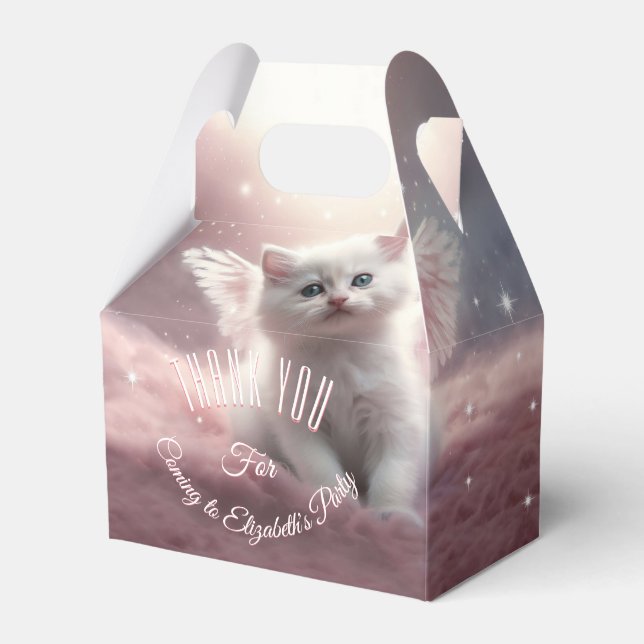 Whimsical Pink Kitten mit Angel Wings Geschenkschachtel (Vorderseite)