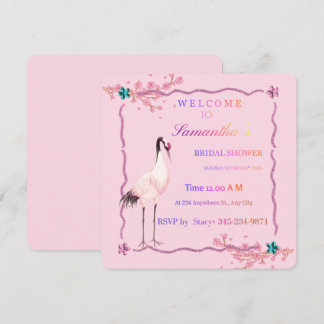Whimsical Pink Kranich und Kirschblüten-Regenbogen Feiertagskarte