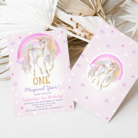 Whimsical Pink Magical Year Unicorn 1. Geburtstag