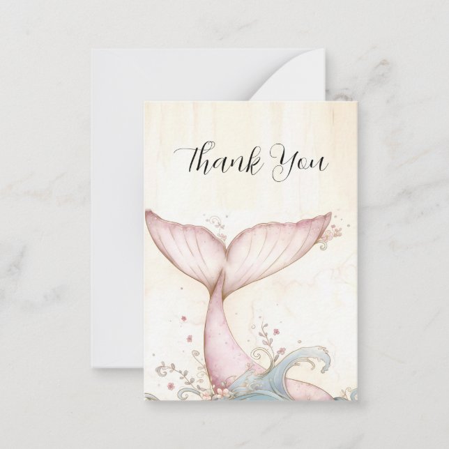 Whimsical Pink Mermaid Schwanz Vielen Dank Mitteilungskarte (Vorderseite)