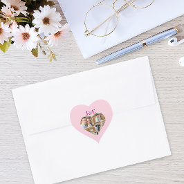 Whimsical Pink Monogramed Heart Foto Collage Herz-Aufkleber