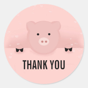 Whimsical Pink Niedliche Schweinezucht Danke Runder Aufkleber