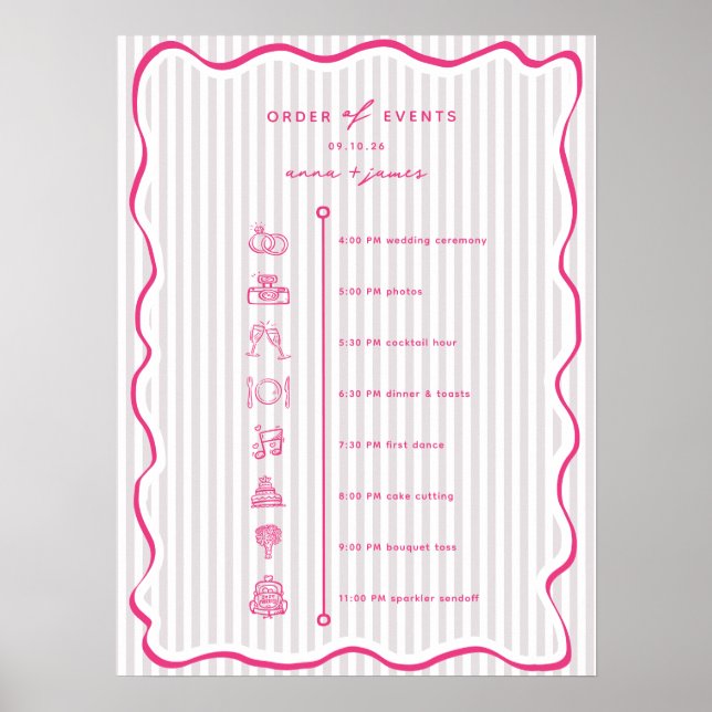 Whimsical Pink Order of Events Timeline Poster (Vorne)