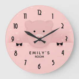 Whimsical Pink Pig Cute Farm Animal Große Wanduhr
