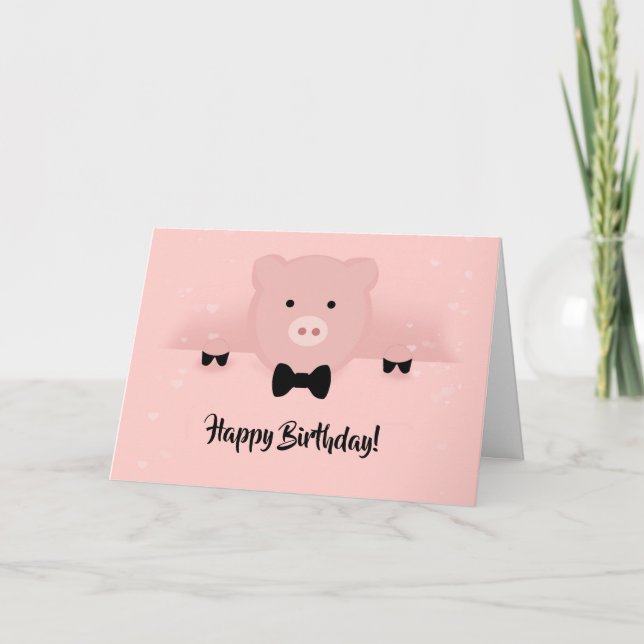Whimsical Pink Pig Geburtstag Karte (Vorderseite)