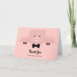 Whimsical Pink Pig in einer Bow-Krawatte Danke Karte