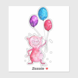 Whimsical Pink Pig mit Balloons Aufkleber