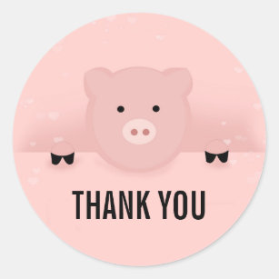 Whimsical Pink Pig Niedlich Farm Animal Danke Runder Aufkleber