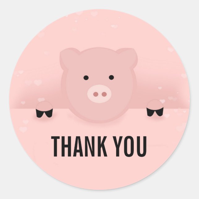 Whimsical Pink Pig Niedlich Farm Animal Danke Runder Aufkleber (Vorderseite)