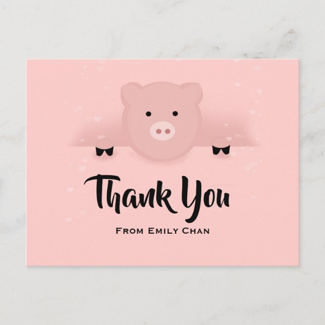 Whimsical Pink Pig Party Danke Postkarte (Vorderseite)