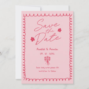 Whimsical Pink Pink Doodle Scribble Termin vormerk Einladung