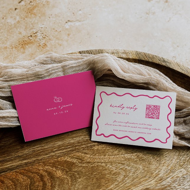 Whimsical Pink QR Code Hochzeit RSVP Karte (Von Creator hochgeladen)