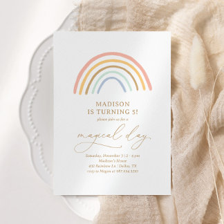 Whimsical Pink Rainbow Girl Birthday Party Einladung