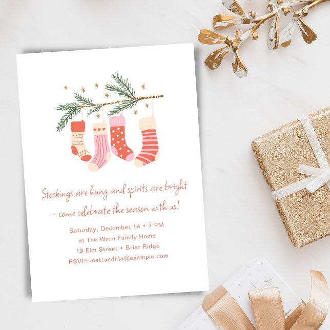 Whimsical Pink Red Cute Christmas Holiday Party Einladung (Von Creator hochgeladen)