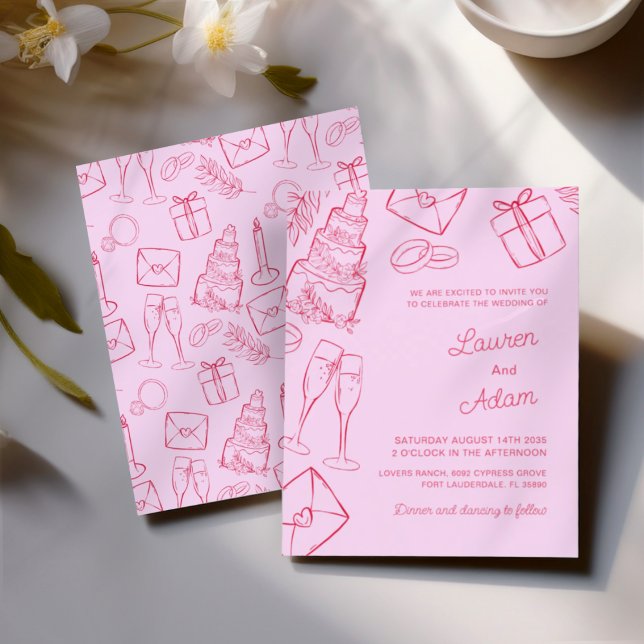 Whimsical Pink & Red Hand Drawn BUDGET Wedding (Von Creator hochgeladen)