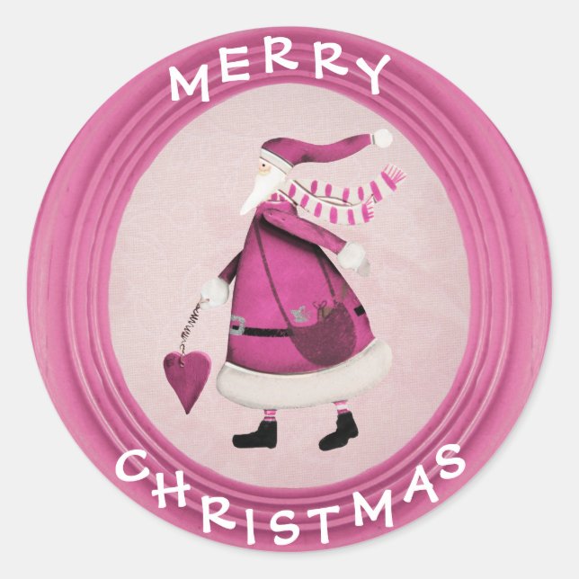 Whimsical Pink Retro Santa Stickers (Vorderseite)