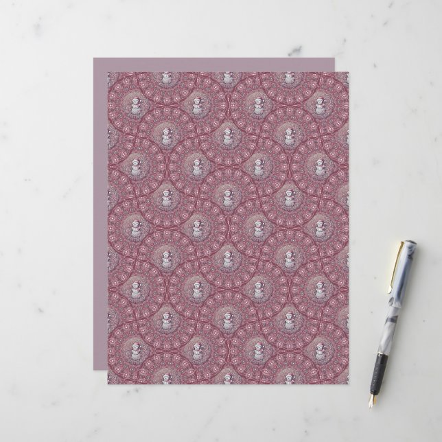 Whimsical Pink Snowman Mandala Ogee Fans Scrapbook (Vorderseite/Rückseite Beispiel)
