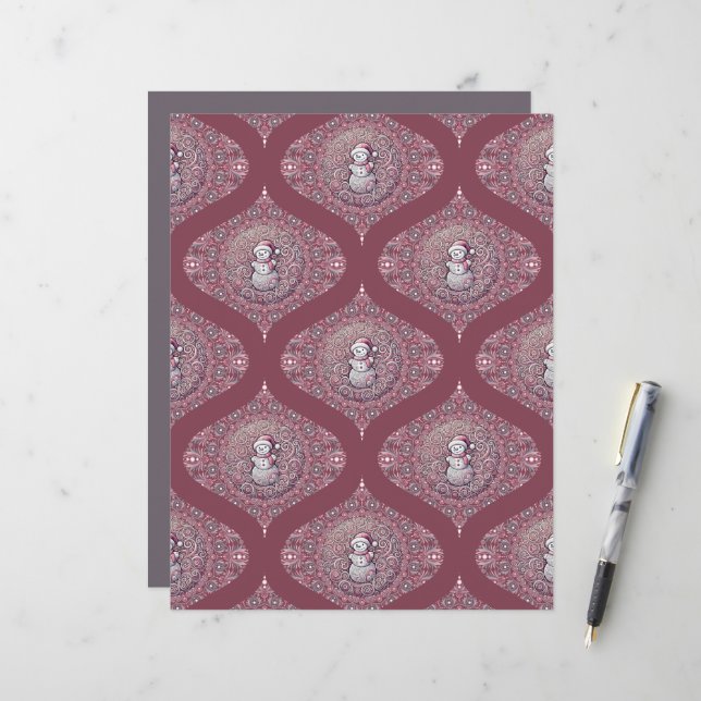 Whimsical Pink Snowman Mandala Ogee Scrapbook (Vorderseite/Rückseite Beispiel)