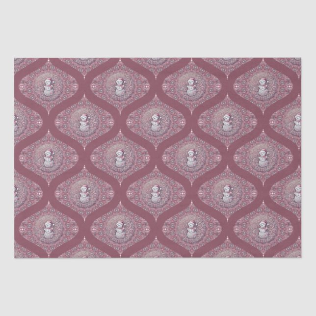 Whimsical Pink Snowman Mandala Retro Ogee Damask Seidenpapier (Vorderseite)