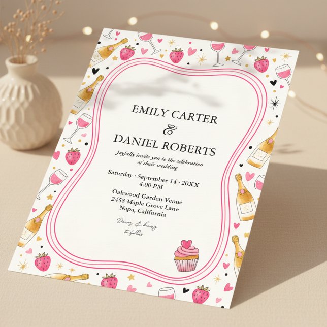 Whimsical Pink Strawberry Wedding Invitation (Créateur téléchargé)