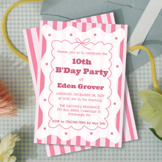 Whimsical Pink Stripes zum Geburtstag Einladung