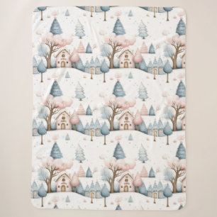 Whimsical Pink und Blue Winter Weihnachtsdorf Sherpadecke