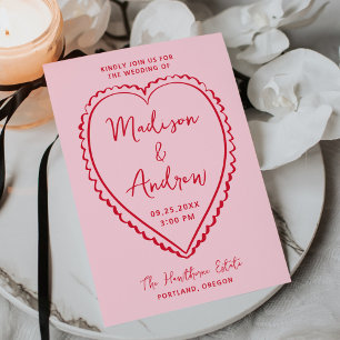 Whimsical Pink- und Rot-Herz-Hochzeit Einladung