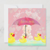 Whimsical Pink Vintag Ducky Umbrella Baby Dusche