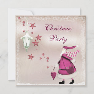 Whimsical Pink Vintag Retro Santa Party lädt ein Einladung